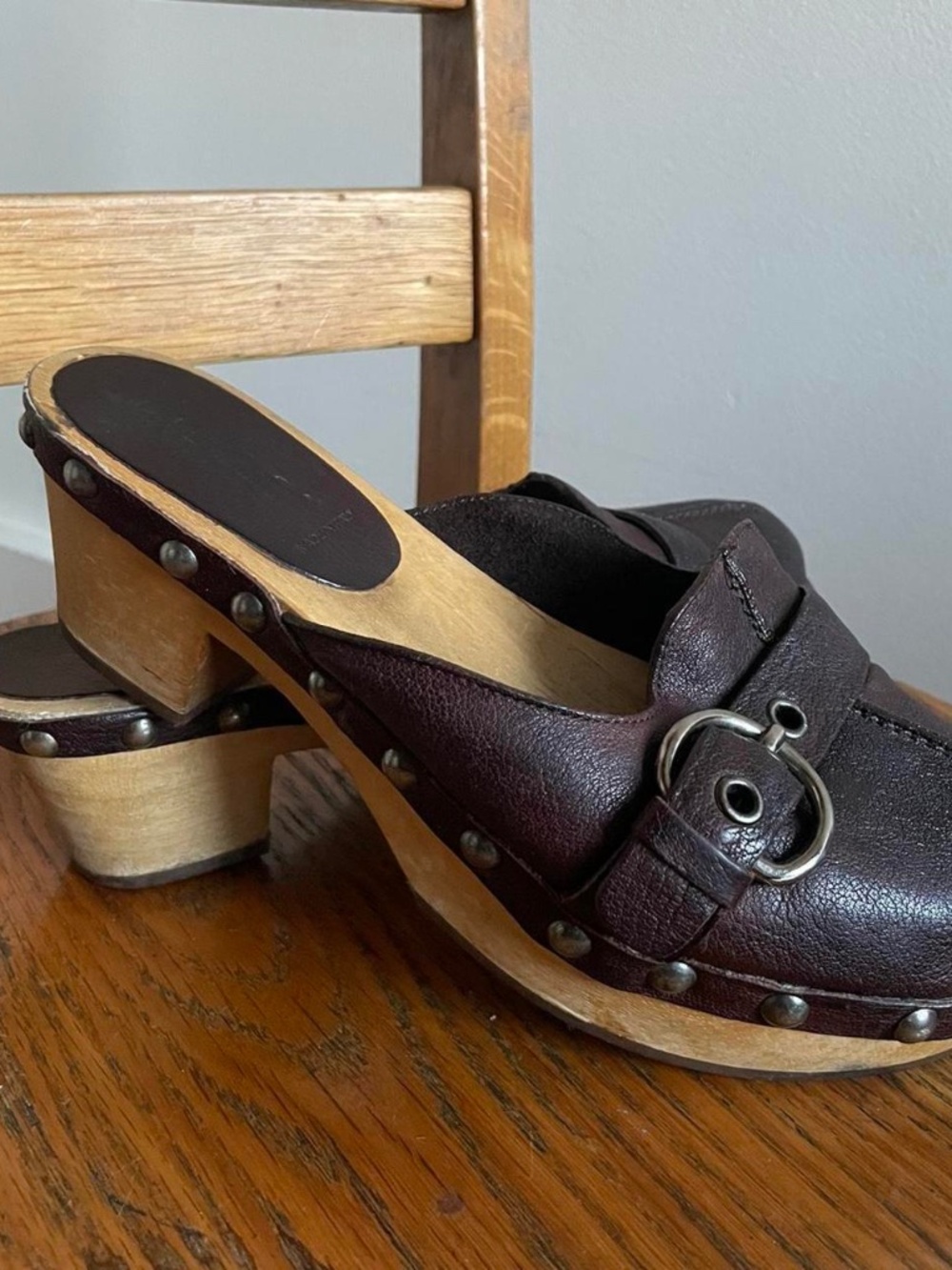Miu Miu studded buckle leather mules